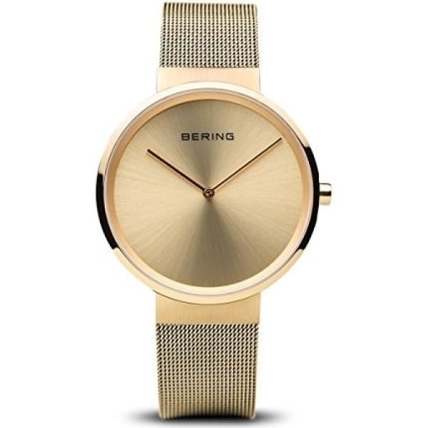 Orologio analogico con cinturino effetto lucido in acciaio inox oro Bering giallo