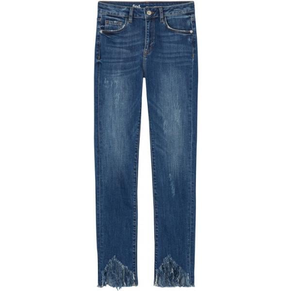 Jeans forma asimmetrica con frange in denim con orlo blu Find blu