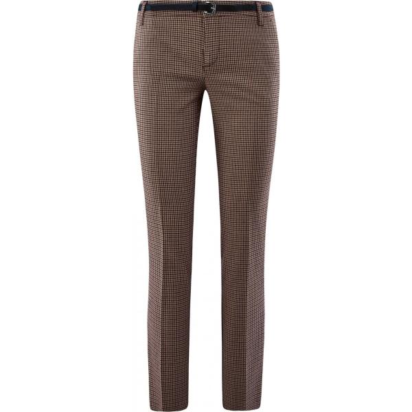 Pantalone taglio dritto con cintura aderente beige Oodji Ultra a quadri