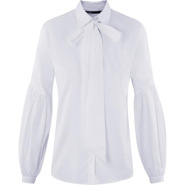 Camicetta con fiocco aderente bianco Oodji Ultra bianco