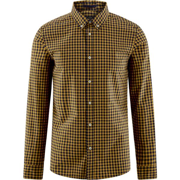 Camicia taglio dritto a quadri colletto punta in denim aderente giallo Oodji Ultra giallo a quadri