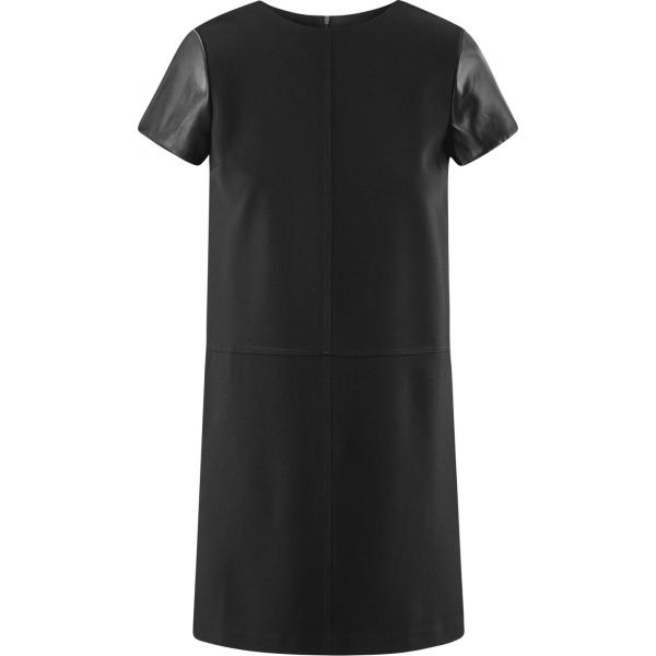 Vestito forma svasata con scollo in ecopelle aderente nero Oodji Ultra nero