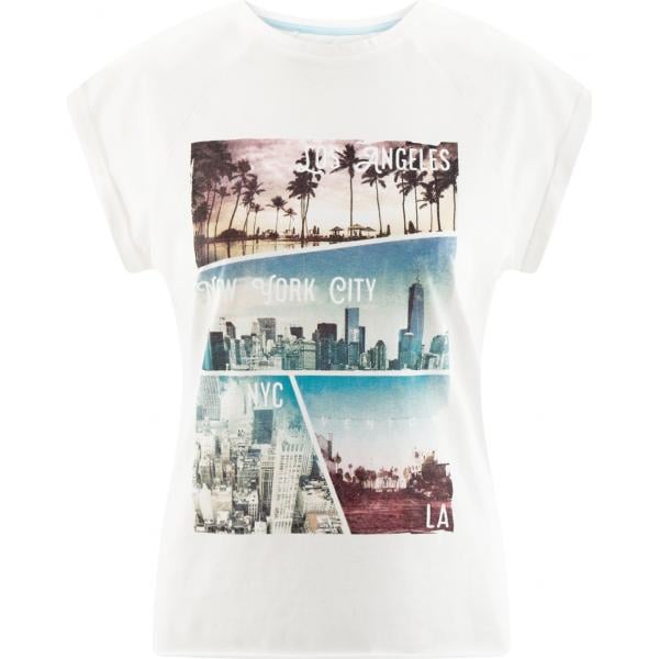 T-shirt con stampa girocollo con orlo bianco Oodji Ultra bianco con stampe