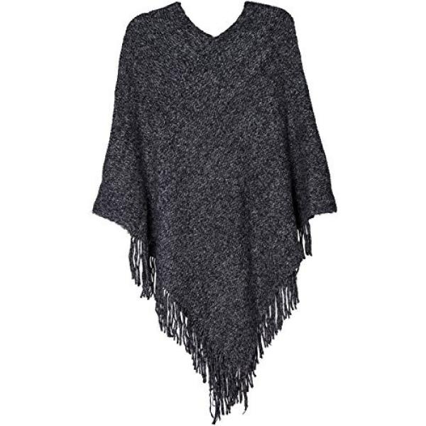 Poncio a giromanica melange con frange e scollo senza maniche in in maglia con orlo nero StyleBREAKER nero a pois