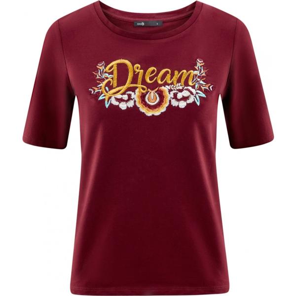 T-shirt con ricamo aderente rosso Oodji Ultra rosso a fiori