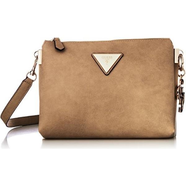 Borsa a tracolla con zip beige Guess