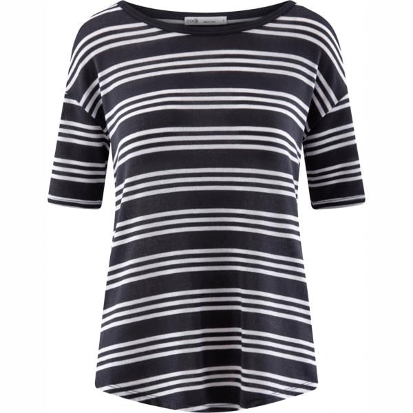 T-shirt a righe con scollo in in maglia con orlo blu Oodji Collection blu a righe