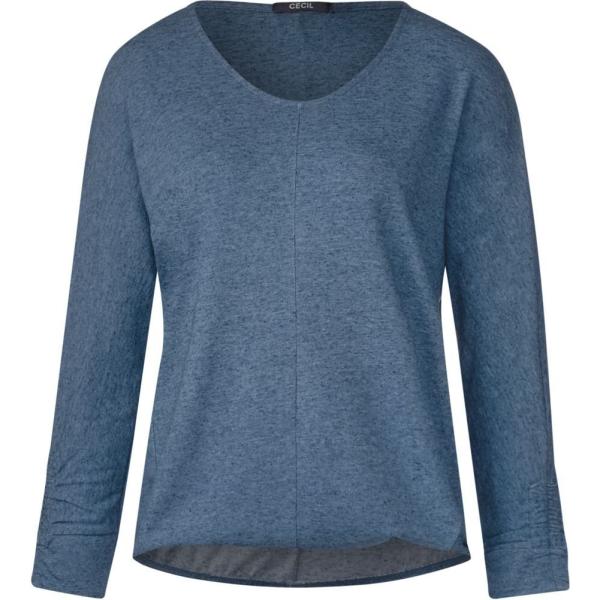 T-shirt con arricciature melange a maniche lunghe con orlo blu Cecil blu