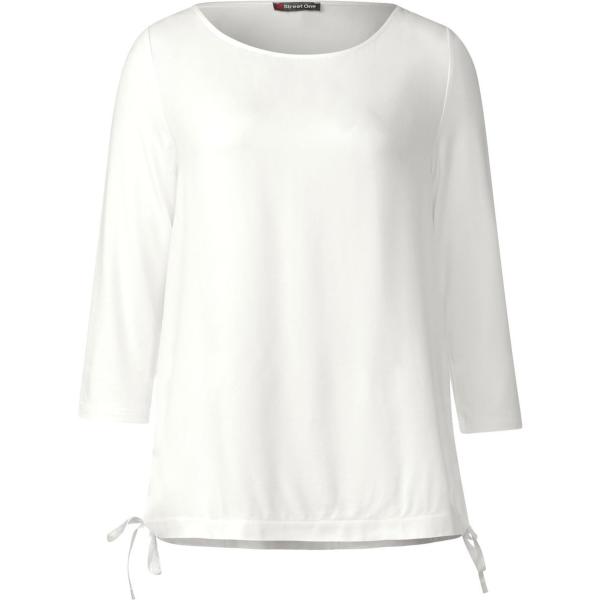 T-shirt a maniche lunghe con orlo beige e bianco Street One