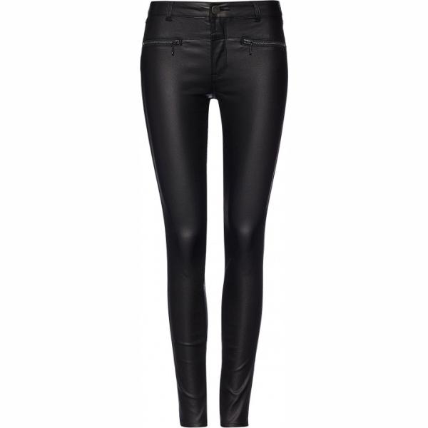 Pantaloni effetto acetato vita bassa con zip in denim elasticizzato nero Find nero