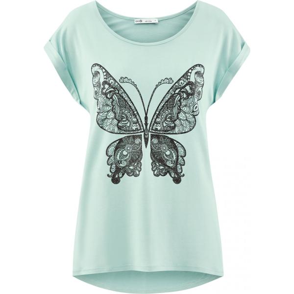 T-shirt con stampa aderente turchese Oodji Ultra blu con stampe