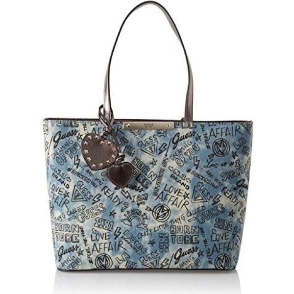 Borsa a mano tote con zip blu Guess blu