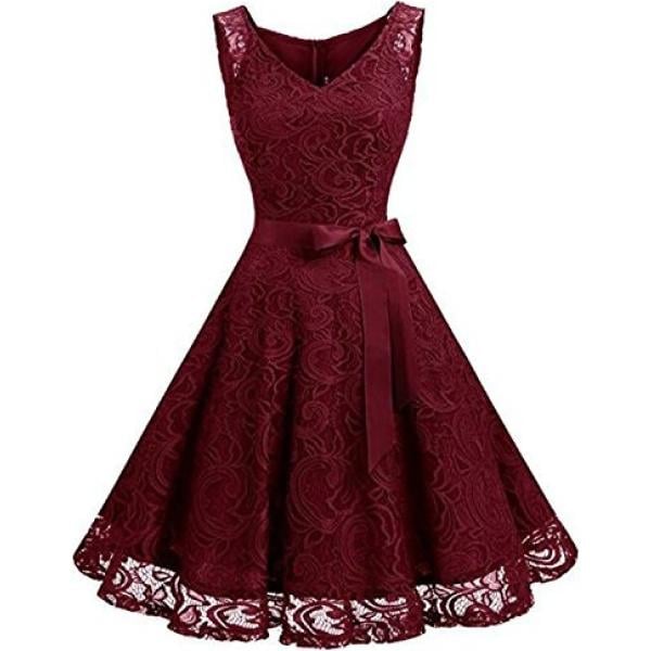Vestito al ginocchio con pizzo senza maniche rosso Kidsform rosso