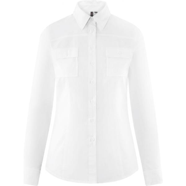 Camicia con taschini fantasia aderente bianco Oodji Ultra bianco tinta unita