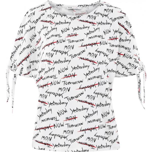 T-shirt con stampa e laccetti aderente bianco Oodji Ultra bianco con stampe