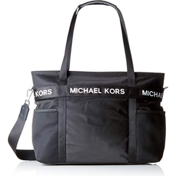 Borsa tote con zip e logo nero e bianco Michael Kors nero