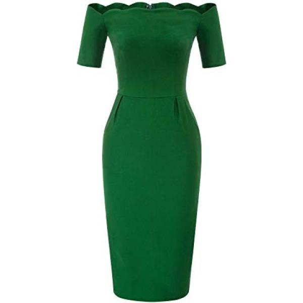 Vestito a matita con tacco alto e spalle scoperte vita alta a maniche corte tinta unita verde Belle Poque verde tinta unita