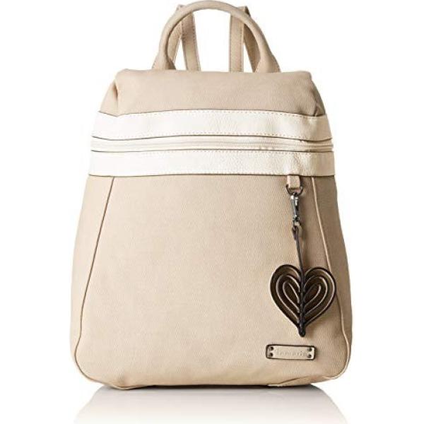 Borsa zainetto con zip in pelle sintetica beige e nero Tamaris