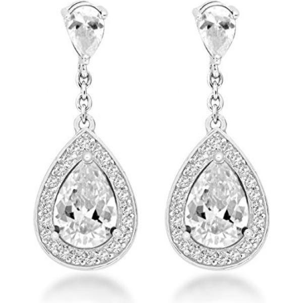Orecchini pendenti con zirconia in sterling 925 ipoallergenico argento e bianco Tuscany Silver bianco