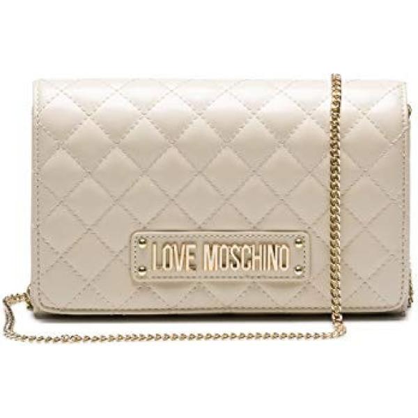 Borsa a tracolla in ecopelle bianco e avorio e beige e oro Love Moschino bianco