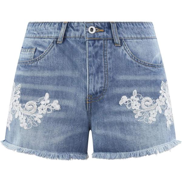 Shorts con pizzo in denim aderente blu Oodji Ultra blu