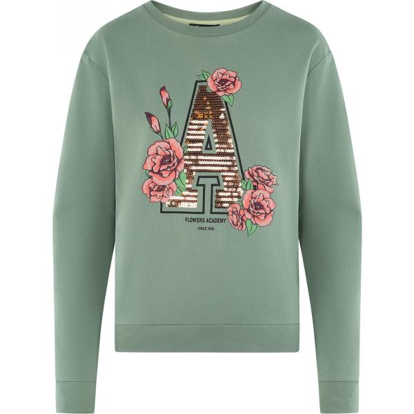 Felpa sport con stampa e paillettes con scollo aderente verde Oodji Ultra verde con stampe