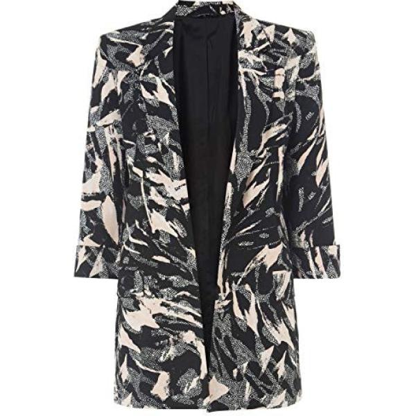 Giacca lunga con stampa chiffon con scollo a maniche 3/4 nero e rosa Roman Originals nero con stampe