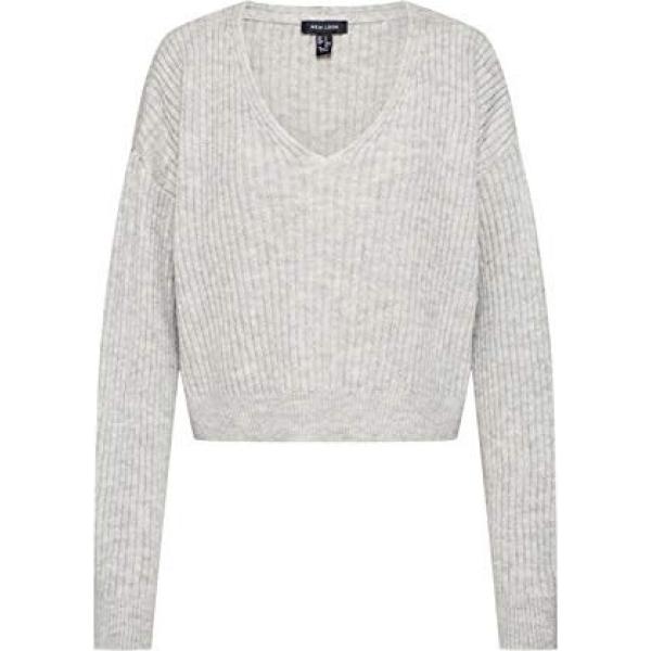 Maglione a coste crop New Look grigio