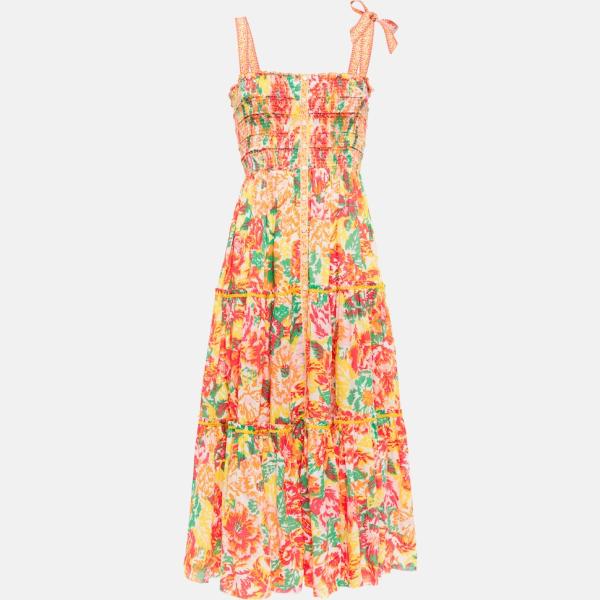 Robe mi-longue/midi femme blanc neige à fleurs à bretelles avec boutons viscose Poupette St Barth