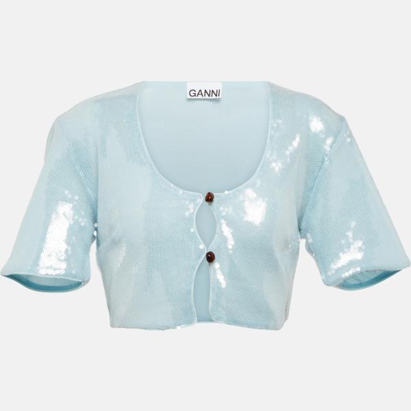 Haut femme blanc neige à paillettes polyester Ganni