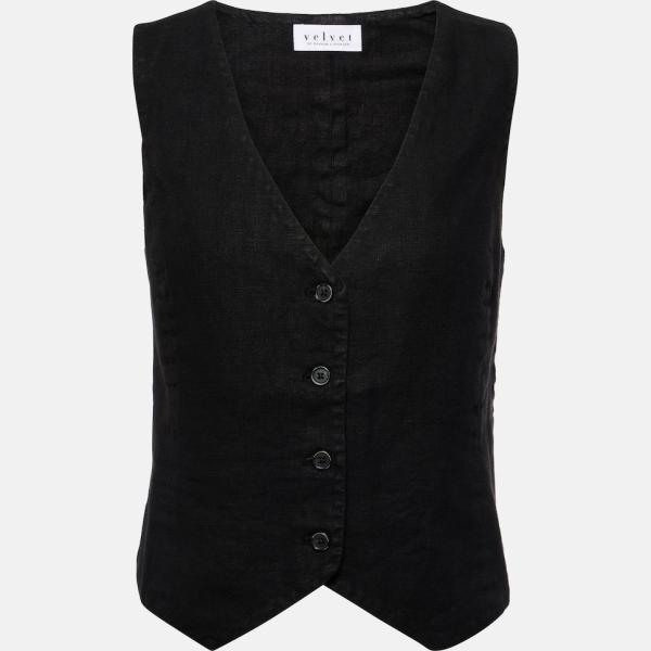 Gilet sans manche femme noir foncé avec boutons lin Velvet
