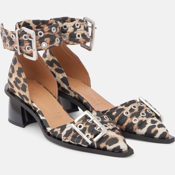 Chaussures à talon femme gris foncé animalier à talon à bout pointu à lanière Ganni