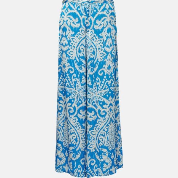 Pantalon large en bas femme blanc neige imprimé taille haute à fermeture éclair viscose Poupette St Barth