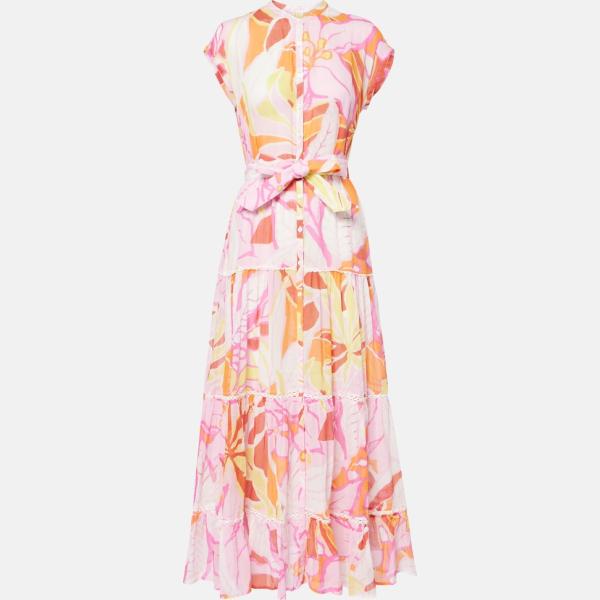 Robe mi-longue/midi femme blanc neige imprimé avec boutons coton Poupette St Barth
