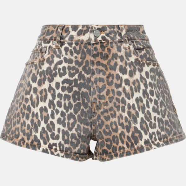Short femme blanc neige animalier à fermeture éclair coton Ganni