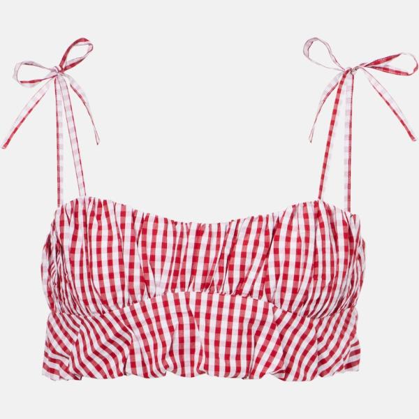 Haut femme rose clair à carreaux à bretelles à fermeture éclair coton Faithfull