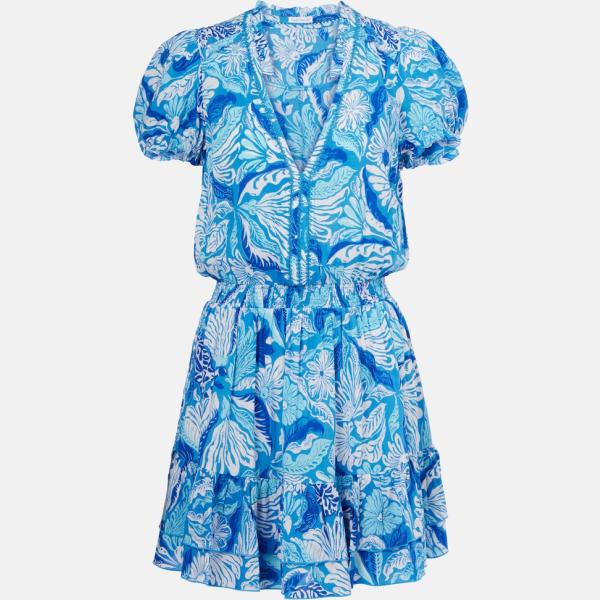 Robe femme bleu ciel à fleurs viscose Poupette St Barth