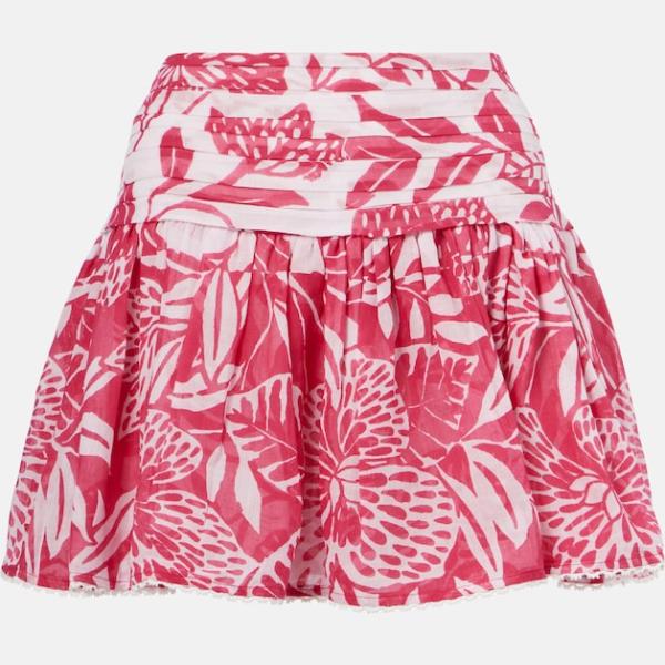 Mini-jupe femme rose foncé à fleurs court coton Poupette St Barth