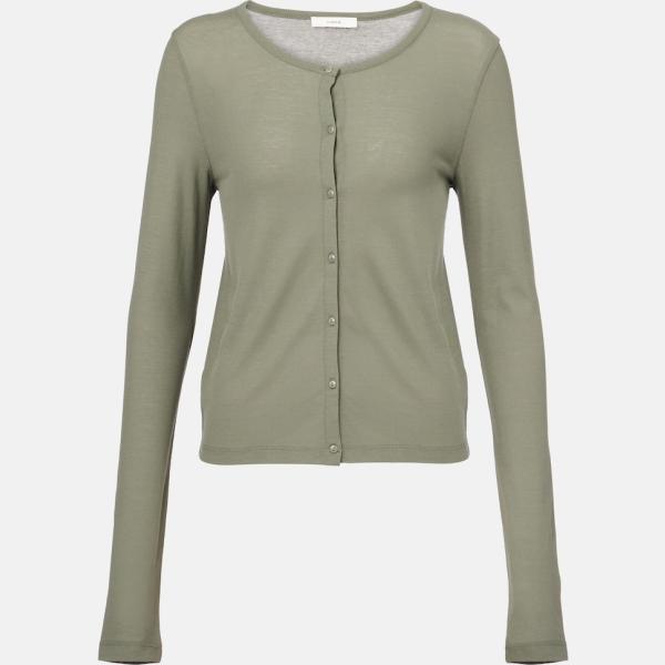 Gilet femme vert olive à manches longues avec boutons coton Vince