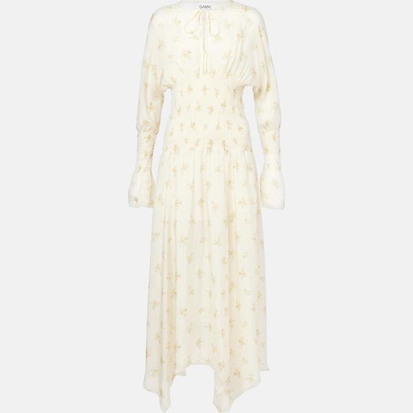Robe femme blanc ivoire imprimé viscose Ganni