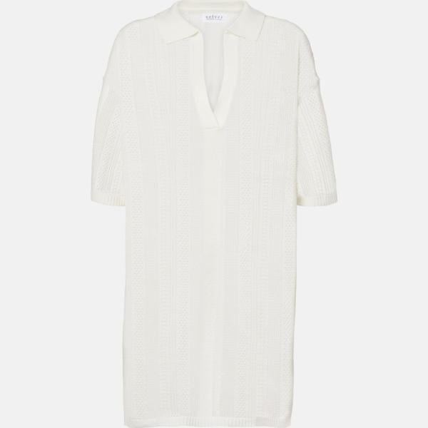 Robe femme blanc ivoire col polo coton Velvet