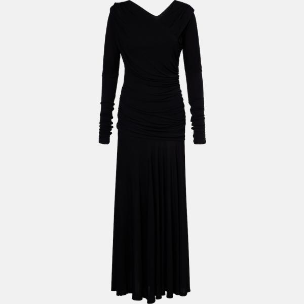 Robe longue femme noir foncé avec décolleté long à manches longues à fermeture éclair viscose Ganni