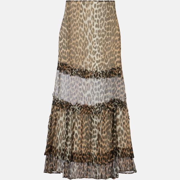 Jupe longue femme marron clair animalier long viscose Ganni