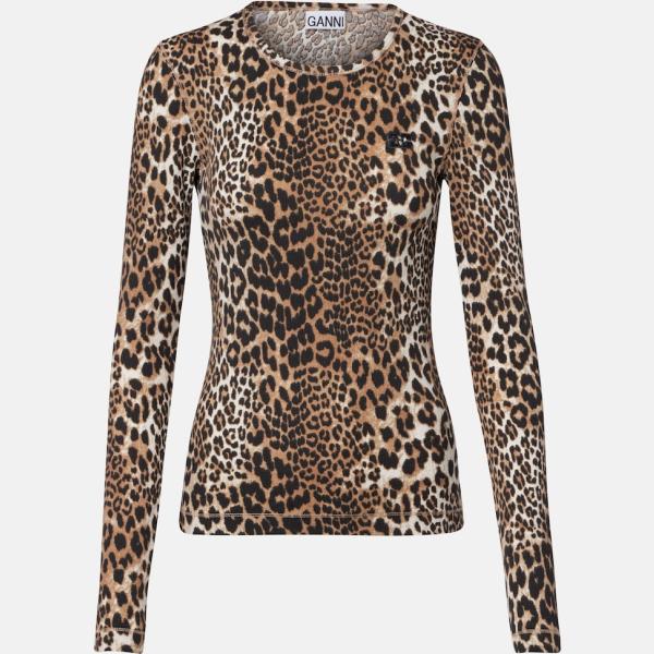 Haut femme marron clair animalier coton Ganni