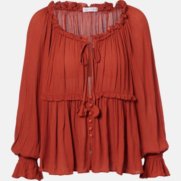Haut femme rouge classique avec boutons viscose Poupette St Barth