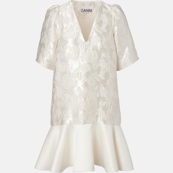 Robe femme blanc ivoire à fleurs avec décolleté polyester Ganni