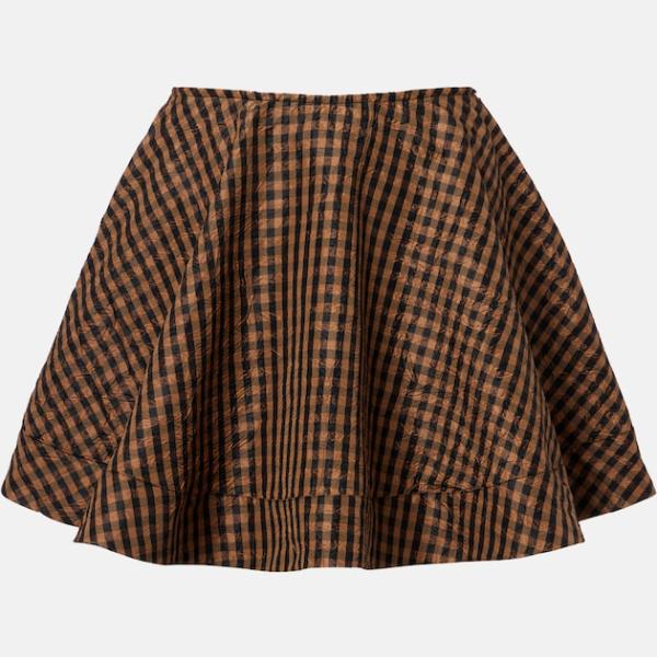 Mini-jupe femme marron foncé à carreaux court à fermeture éclair polyester Ganni
