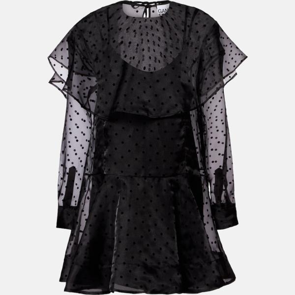 Robe femme noir foncé à pois avec boutons viscose Ganni