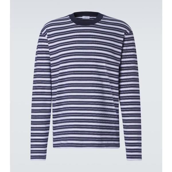 T-shirt homme blanc neige à rayures coton Sunspel