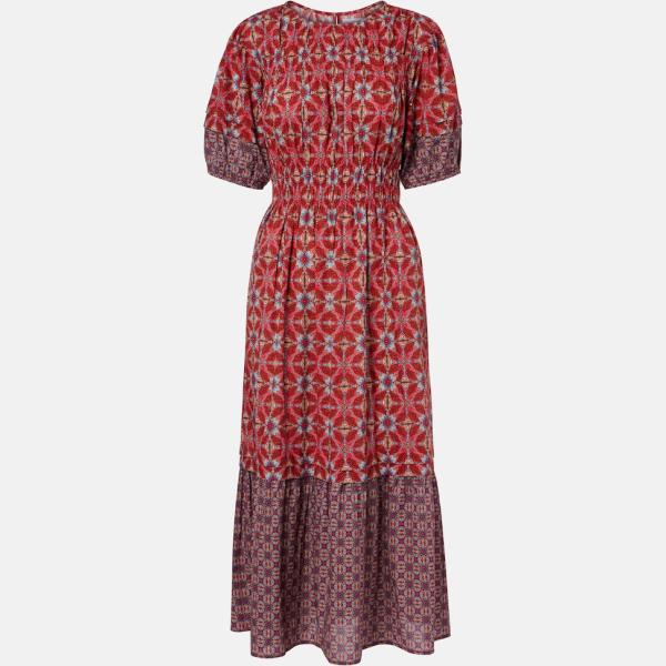 Robe mi-longue/midi femme blanc neige imprimé avec boutons coton Velvet
